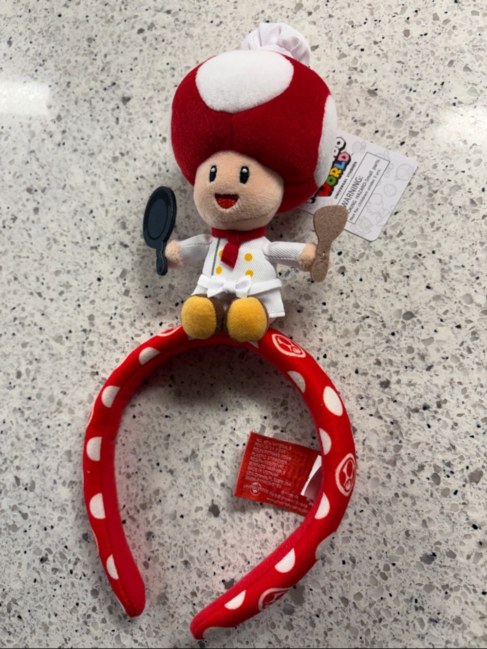 Super Nintendo World Red and White Toad Chef Plush Headband
